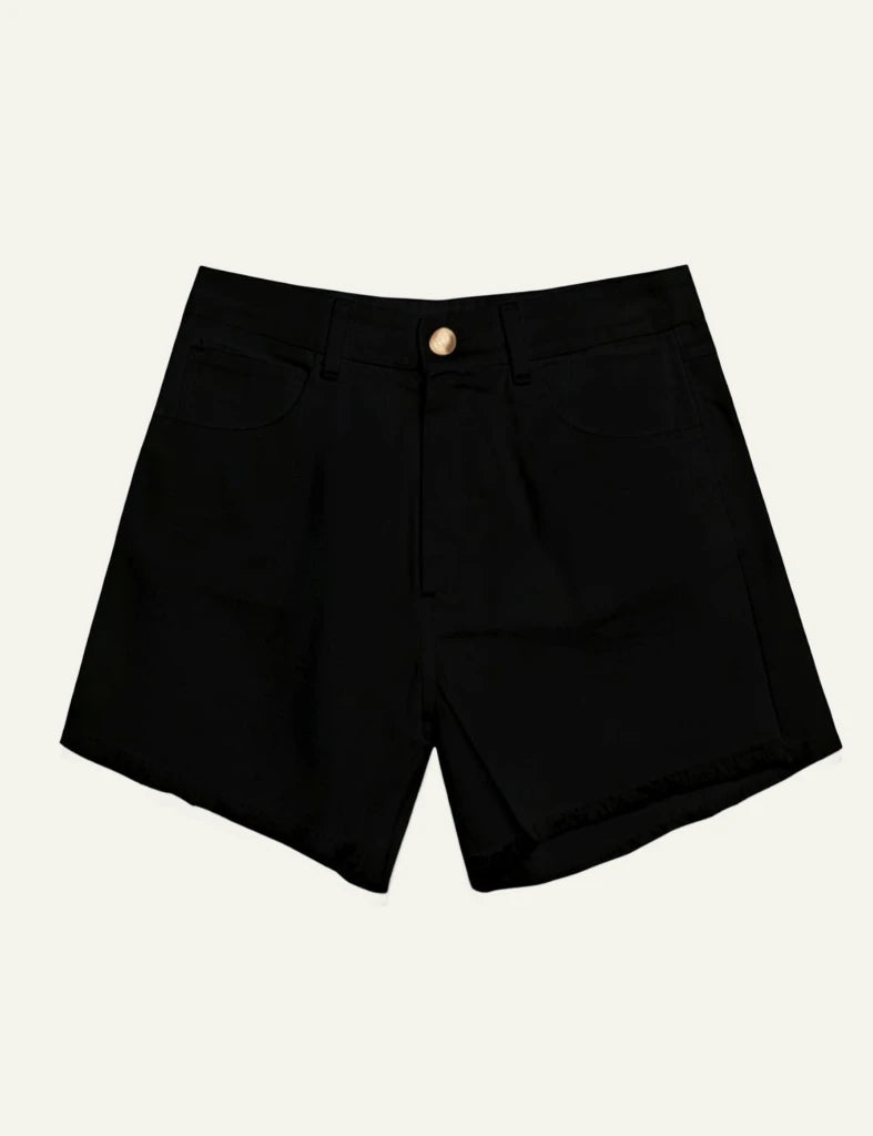 Milla shorts 5 pockets black fringes hem front