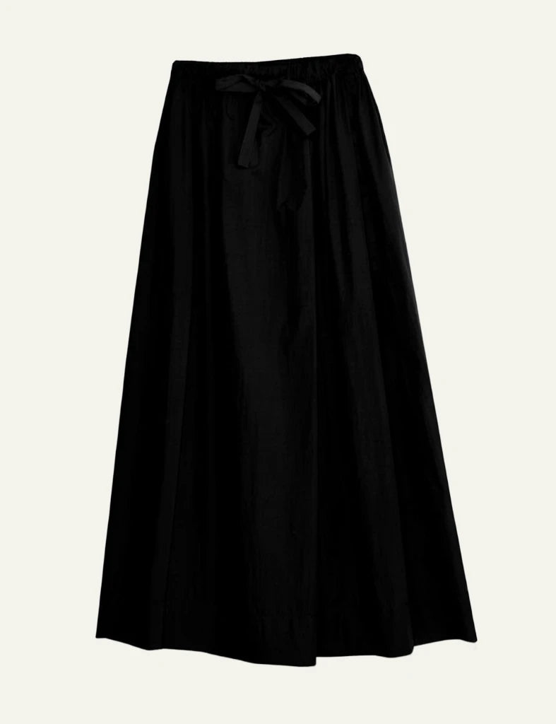 Milla skirt long black drawstring elastic waist flowy front
