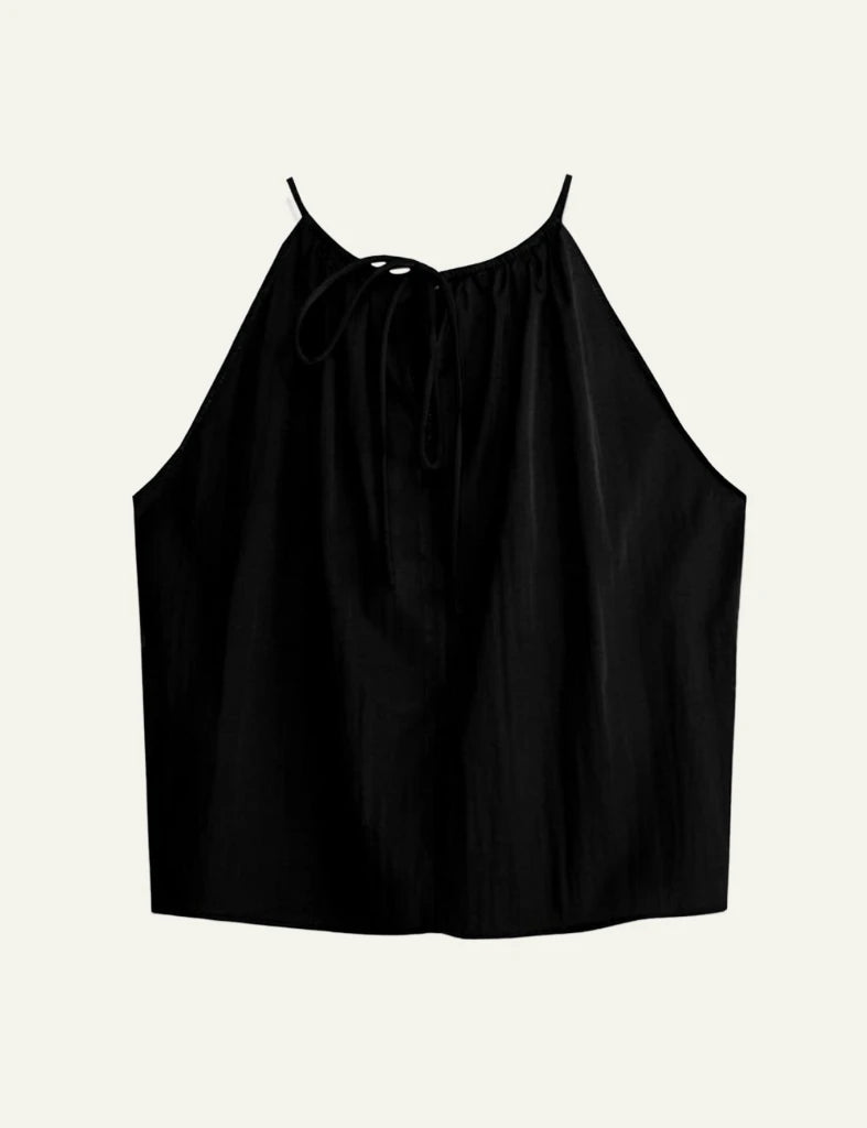 Milla halterneck top black gathered neckline loose fit back