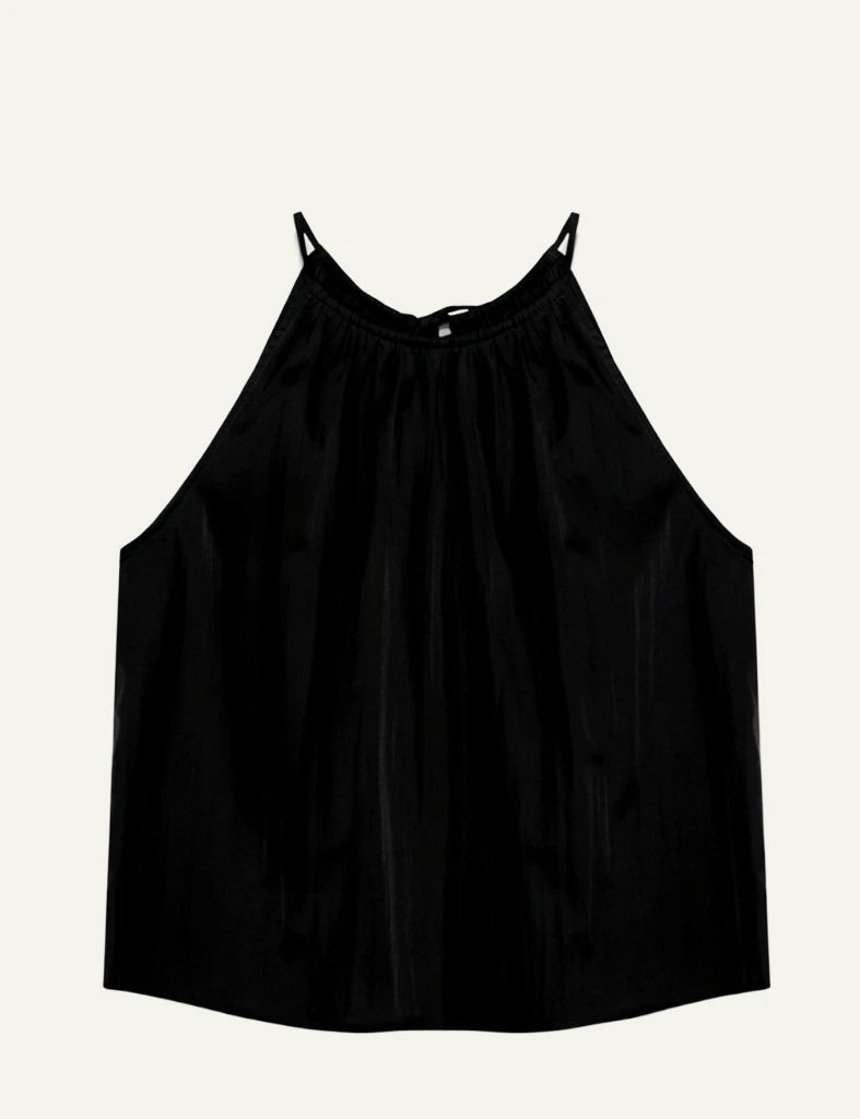 Milla halterneck top black gathered neckline loose fit front