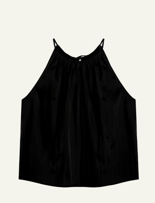 Milla halterneck top black gathered neckline loose fit front