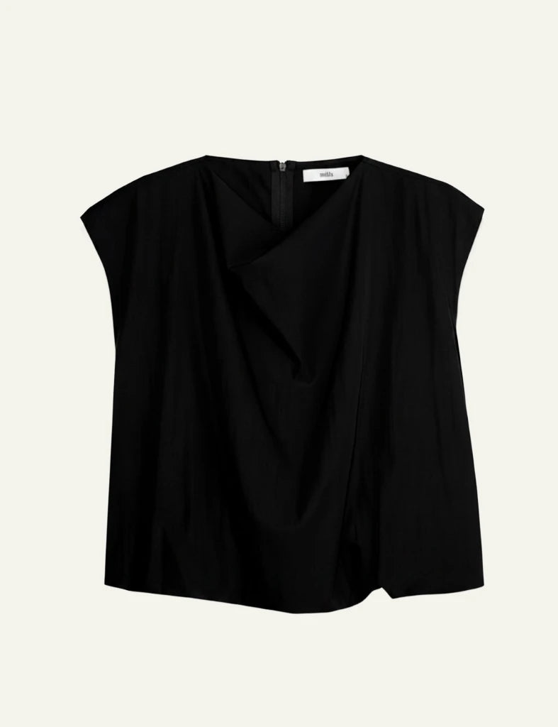 Milla sleeveless top black cropped draped front loose fit