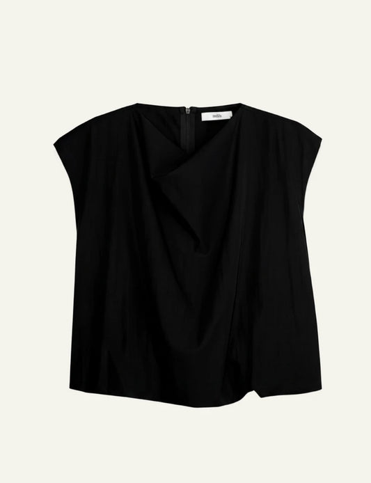 Milla sleeveless top black cropped draped front loose fit