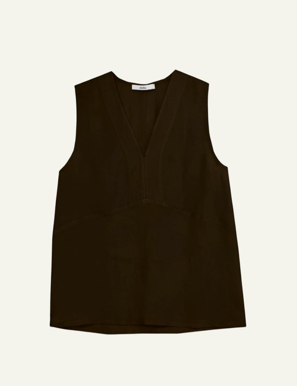 Milla top brown sleeveless V neck stitches front