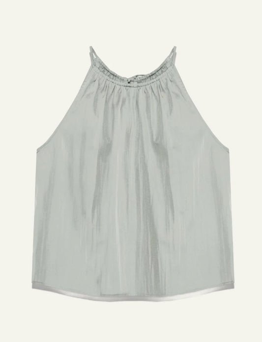 Milla halterneck top light grey gathered neckline loose fit front