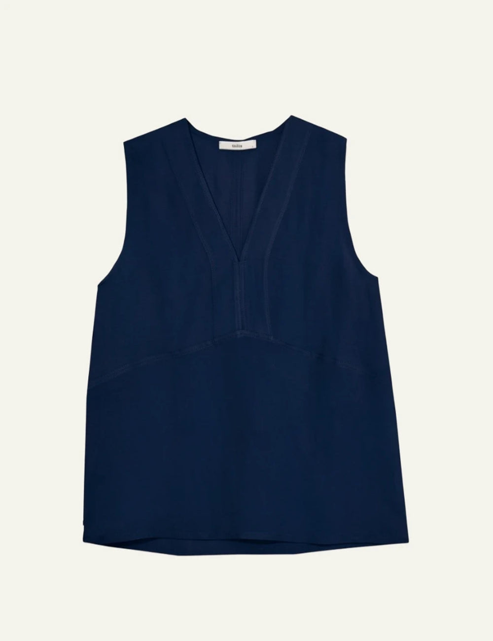 Milla top navy sleeveless V neck stitches front