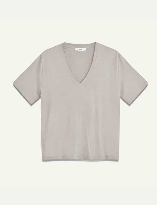 Milla t shirt light grey v neck short sleeve front