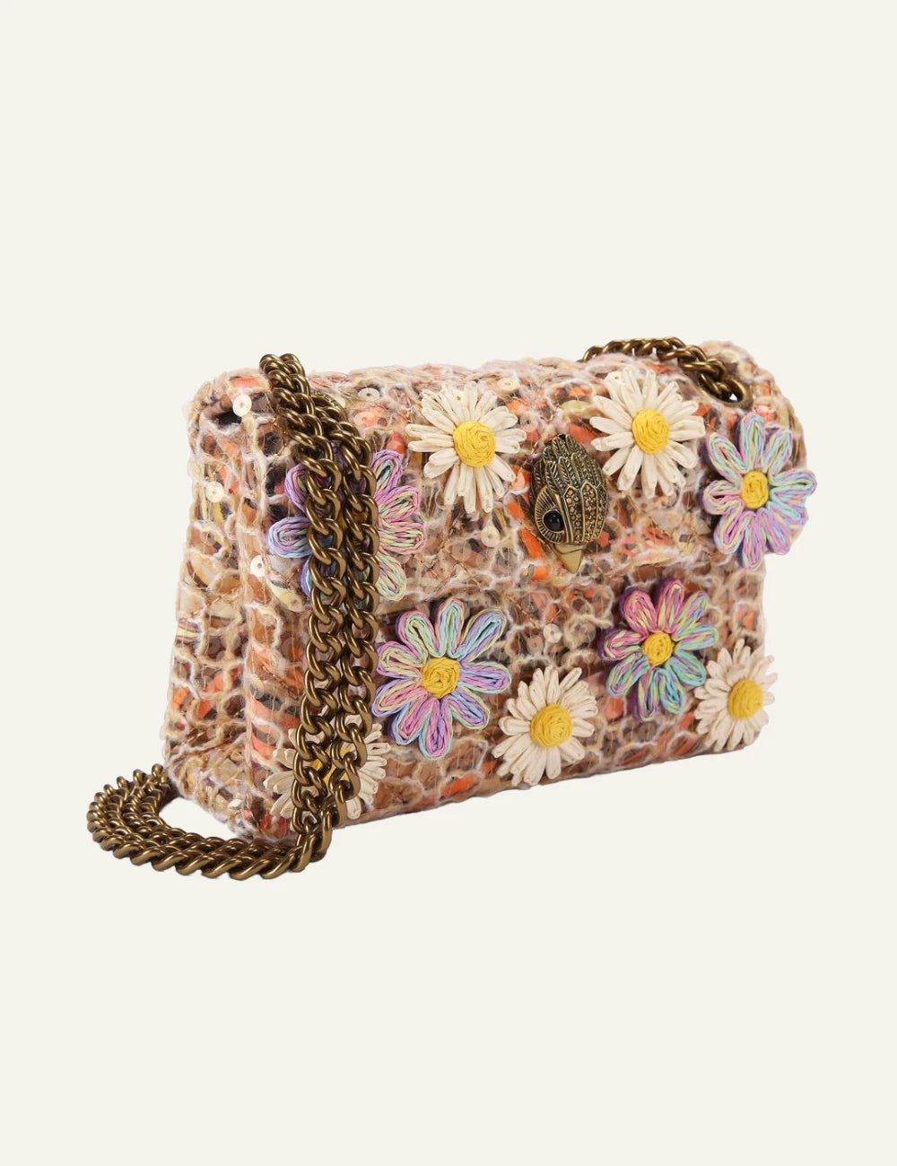 Kurt Geiger mini kensington bag floral raffia flowers sequin butterfly print side