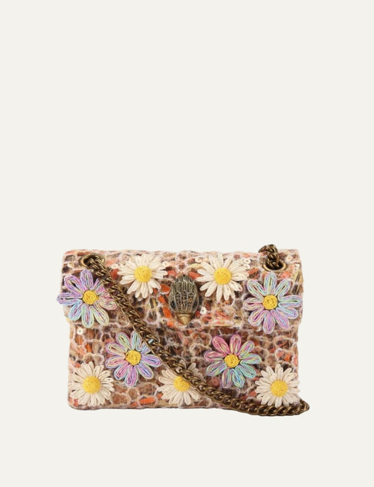 Kurt Geiger mini kensington bag floral raffia flowers sequin butterfly print front