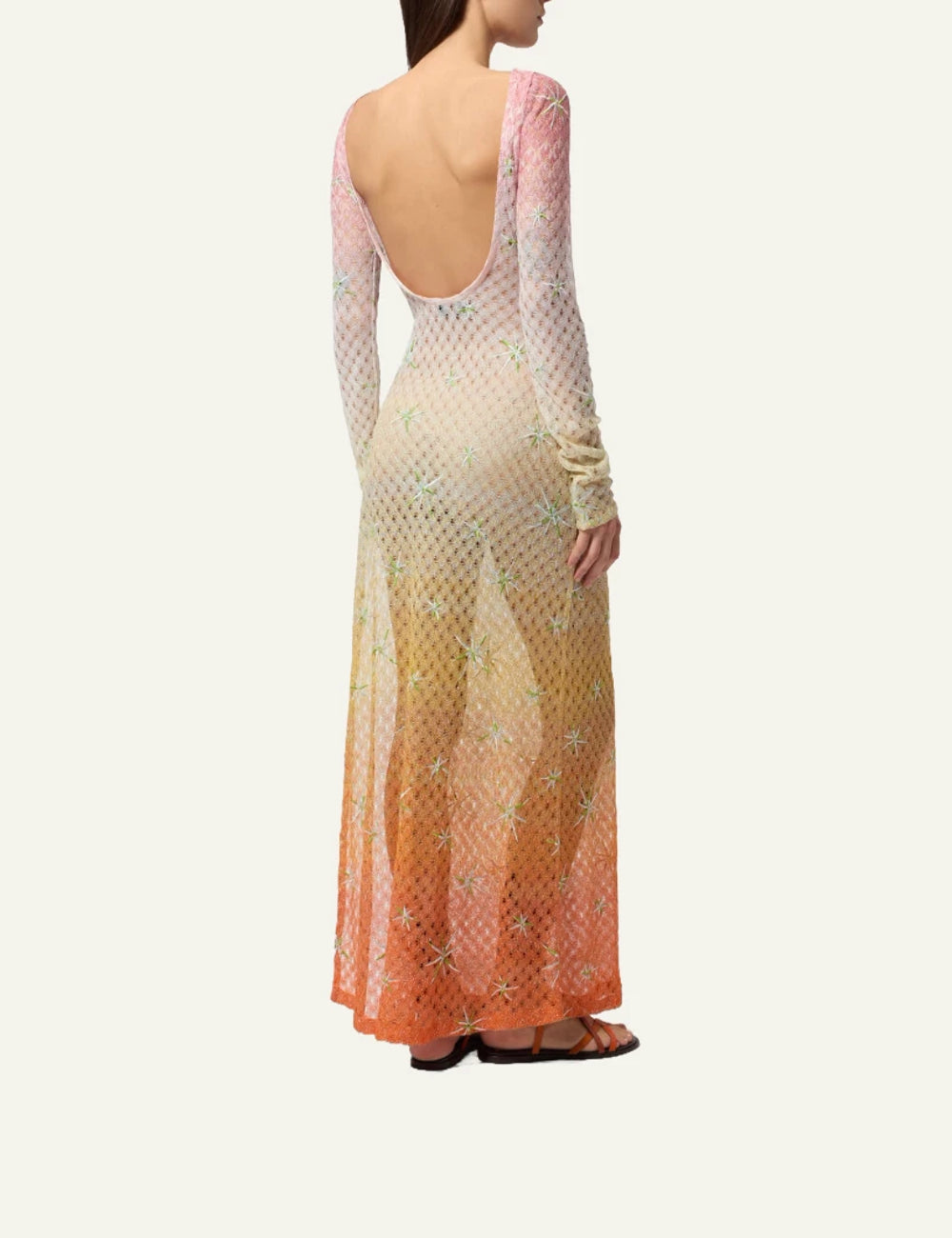 missoni beach cover up dress long sleeve lace lamé gradient back view