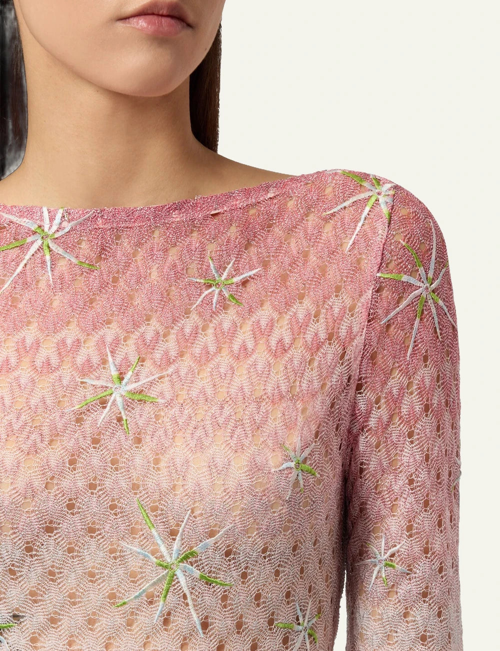 missoni beach cover up dress long sleeve lace lamé gradient front detail view