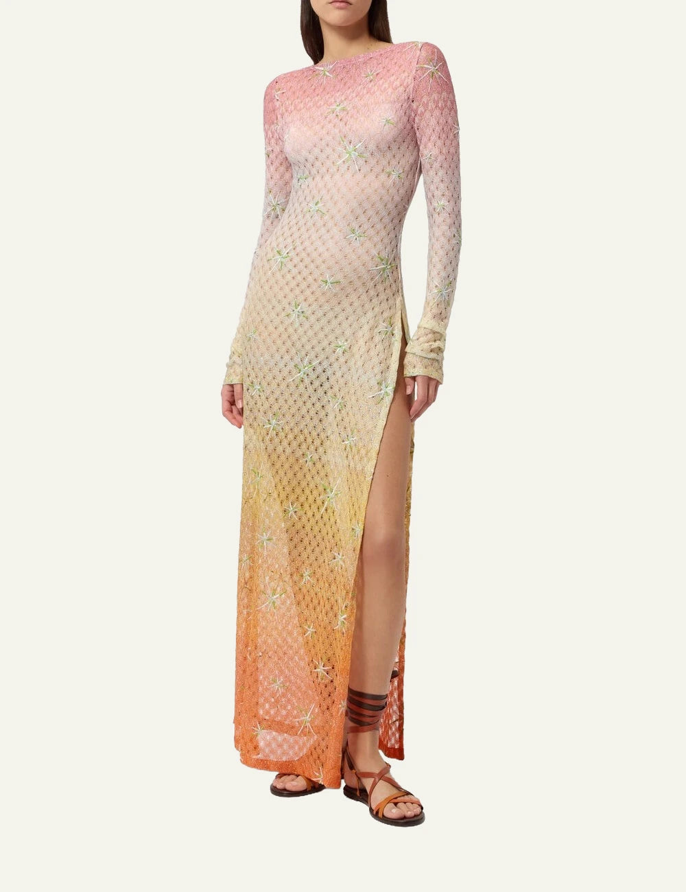 missoni beach cover up dress long sleeve lace lamé gradient front full body view