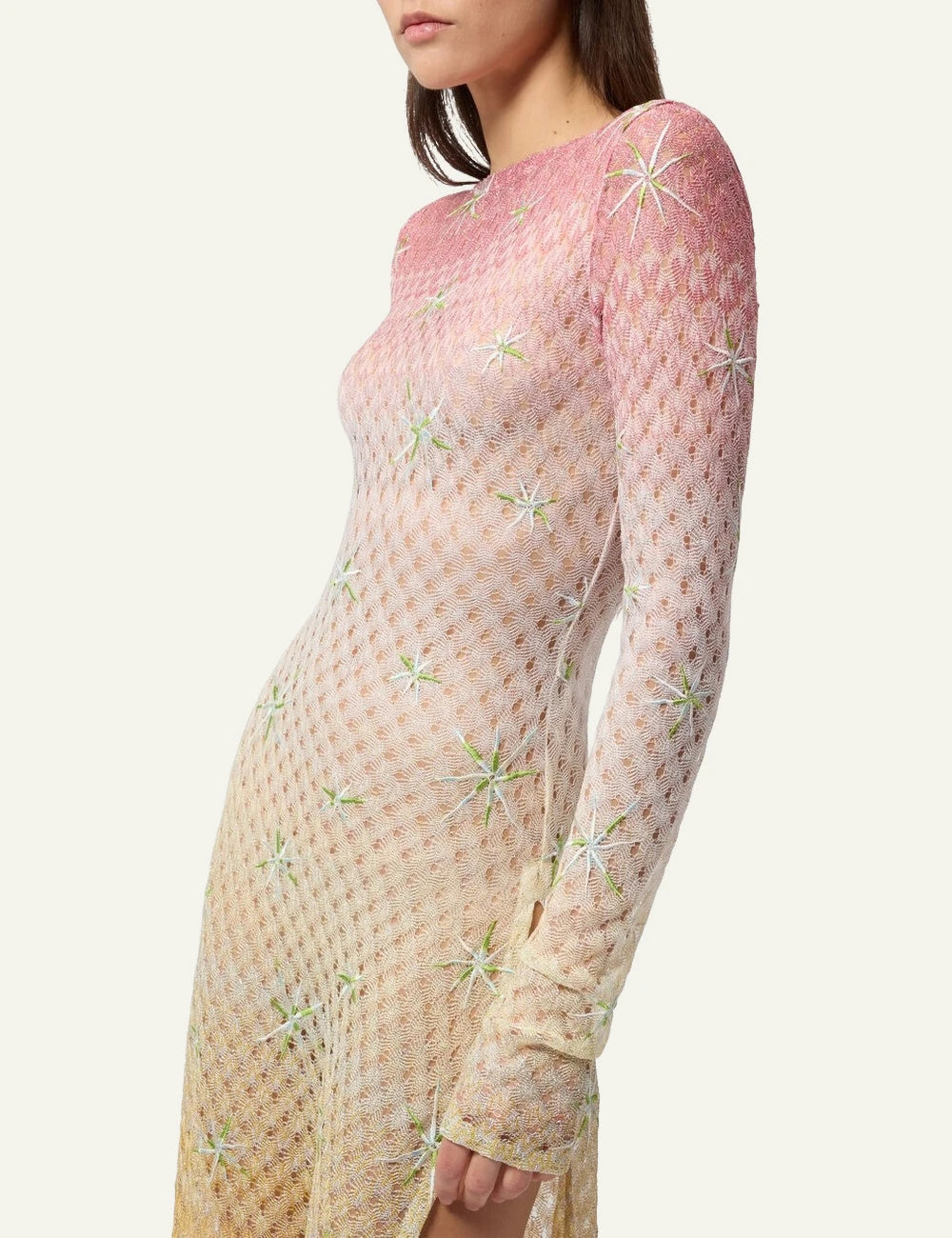 missoni beach cover up dress long sleeve lace lamé gradient side view