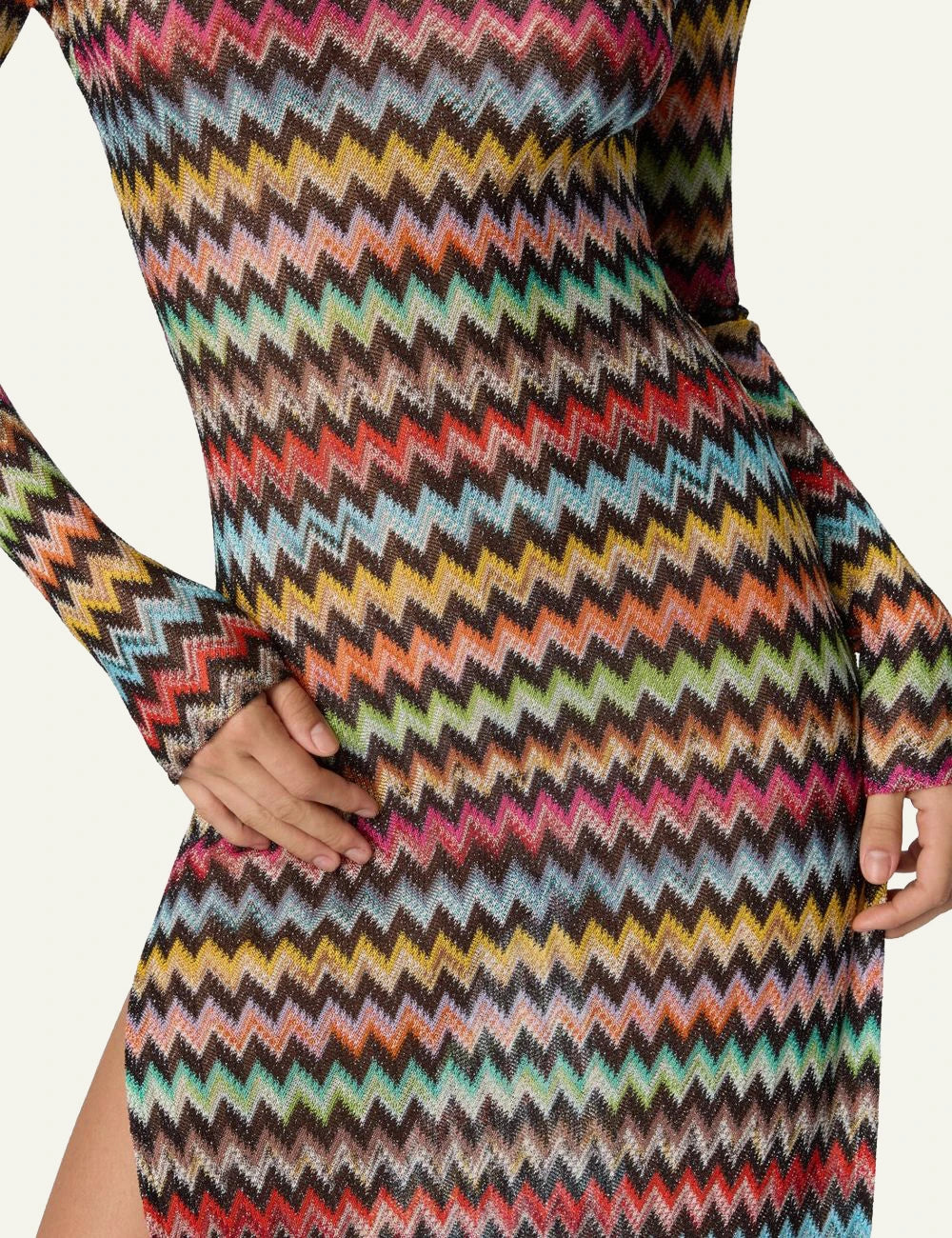 Missoni zigzag beach cover up dress multicolor open back long sleeves side view