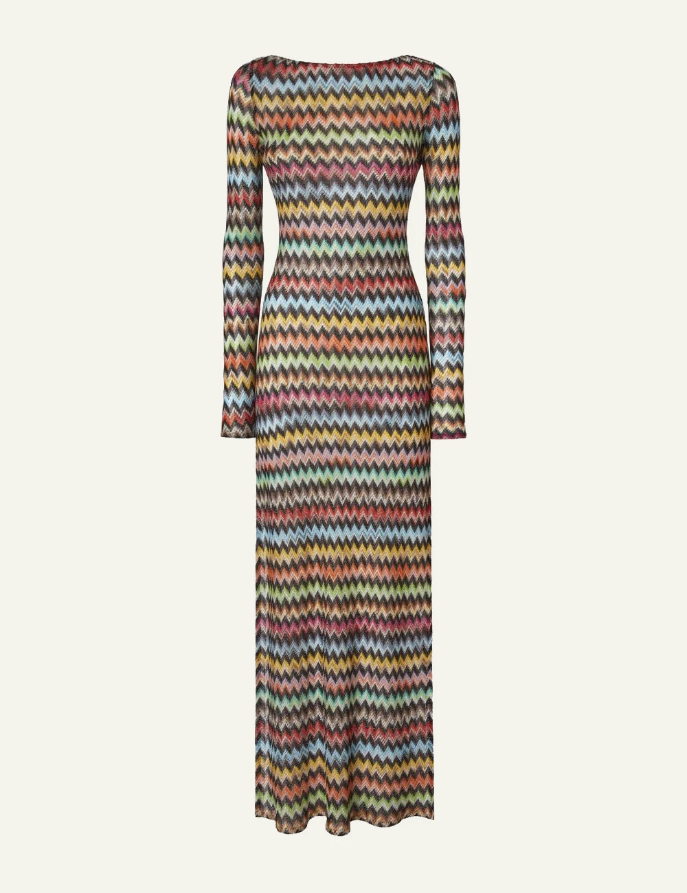 Missoni zigzag beach cover up dress multicolor open back long sleeves front flat view
