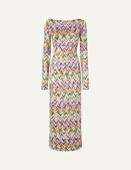 missoni beach dress zigzag mesh multicolor long sleeve front flat view
