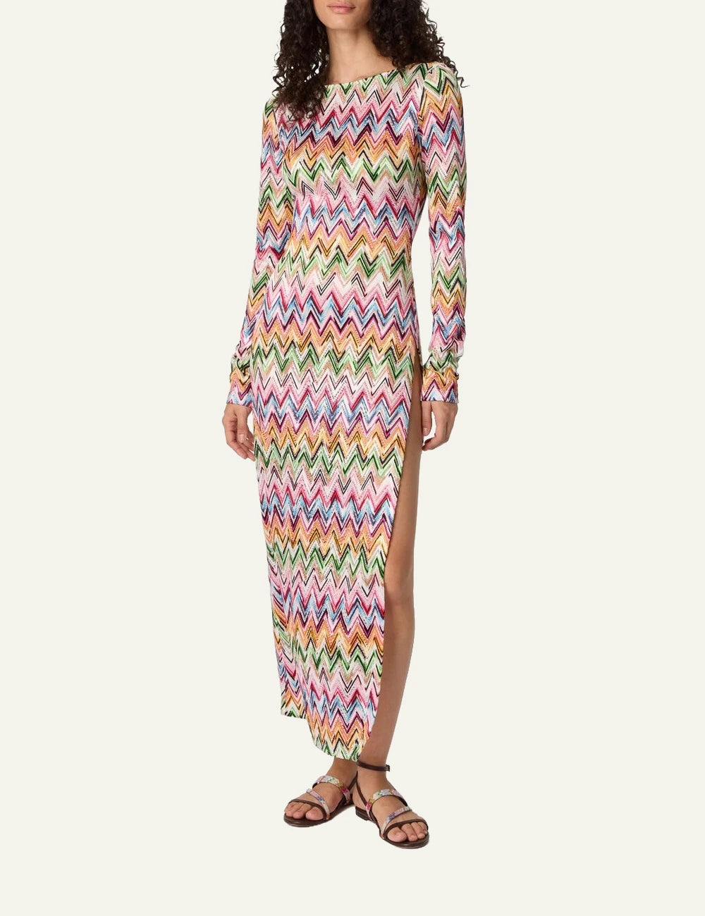 missoni beach dress zigzag mesh multicolor long sleeve front full body view