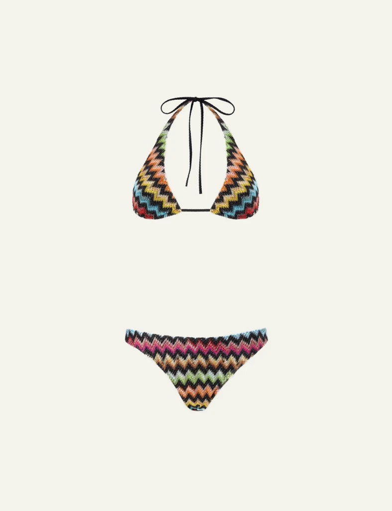 Missoni mare bikini multicolor zigzag triangle black base set front view