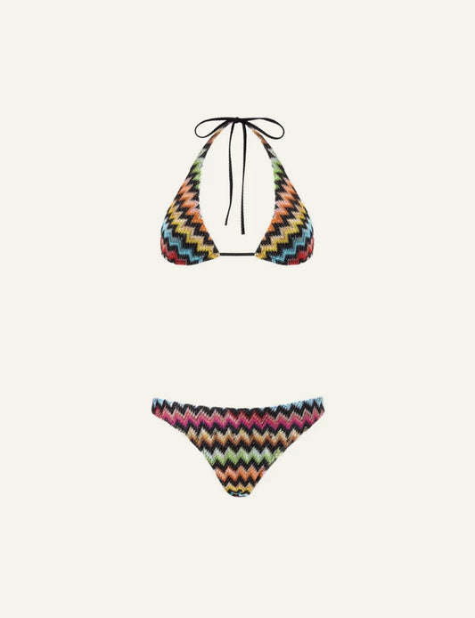Missoni mare bikini multicolor zigzag triangle black base set front view
