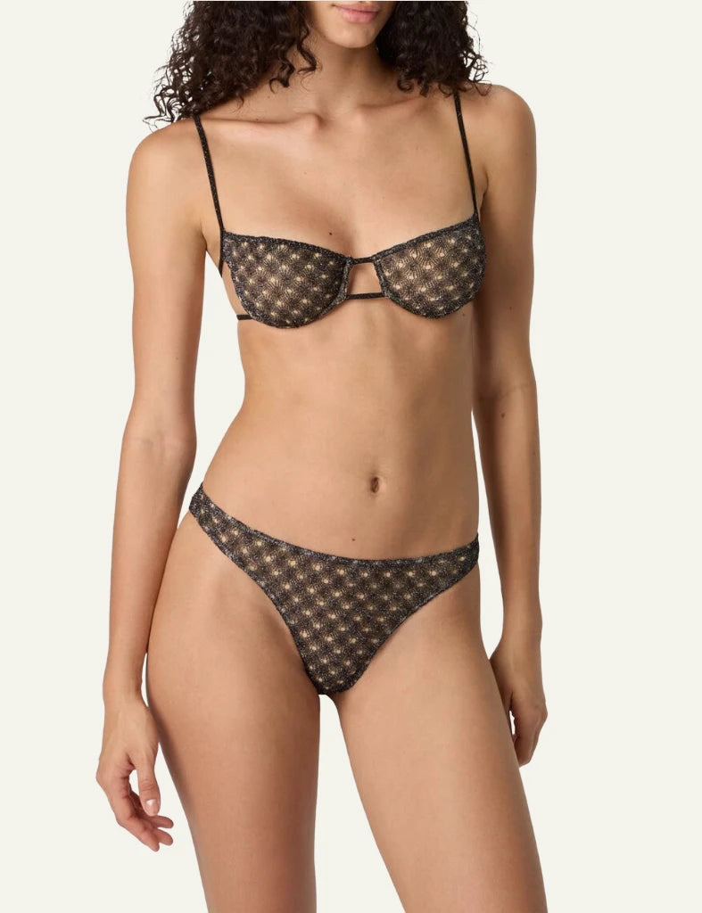 Missoni bikini brown balconette spiderweb lace shimmer set front full body view
