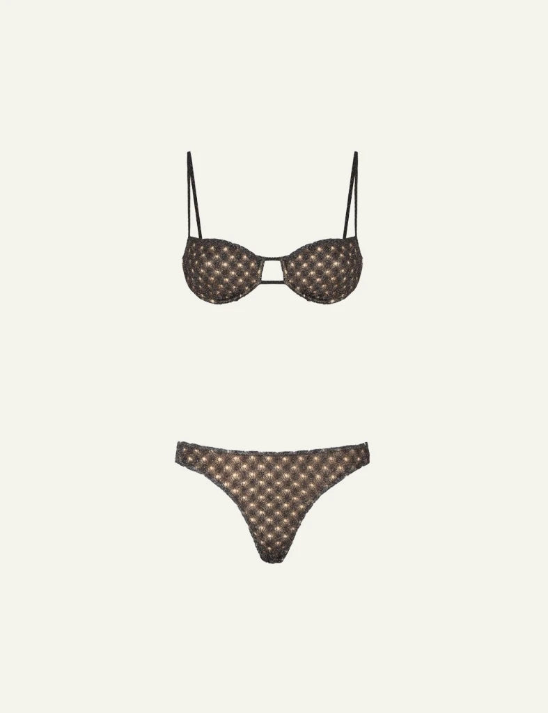 Missoni bikini brown balconette spiderweb lace shimmer set front view