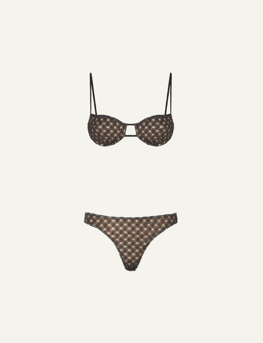 Missoni bikini brown balconette spiderweb lace shimmer set front view