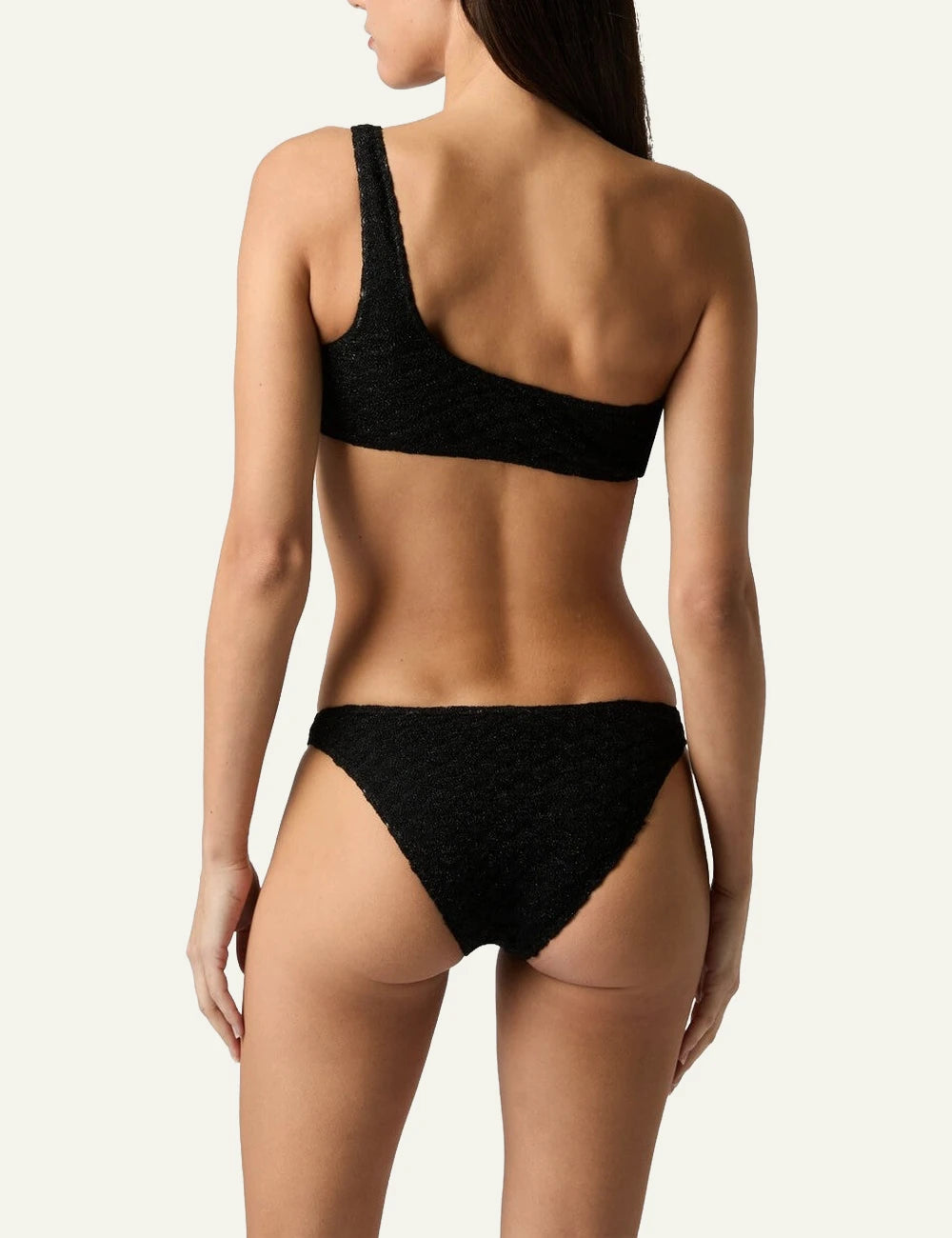 missoni black one shoulder bikini lame knit spiderweb pattern back view