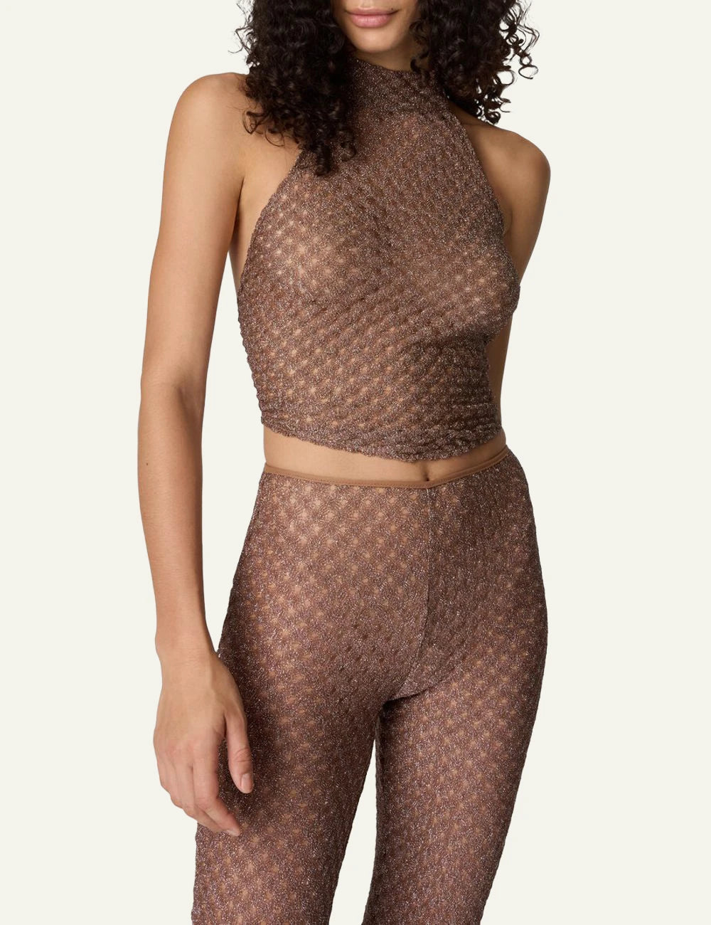 Missoni bronze metallic knit halter top flat side product view