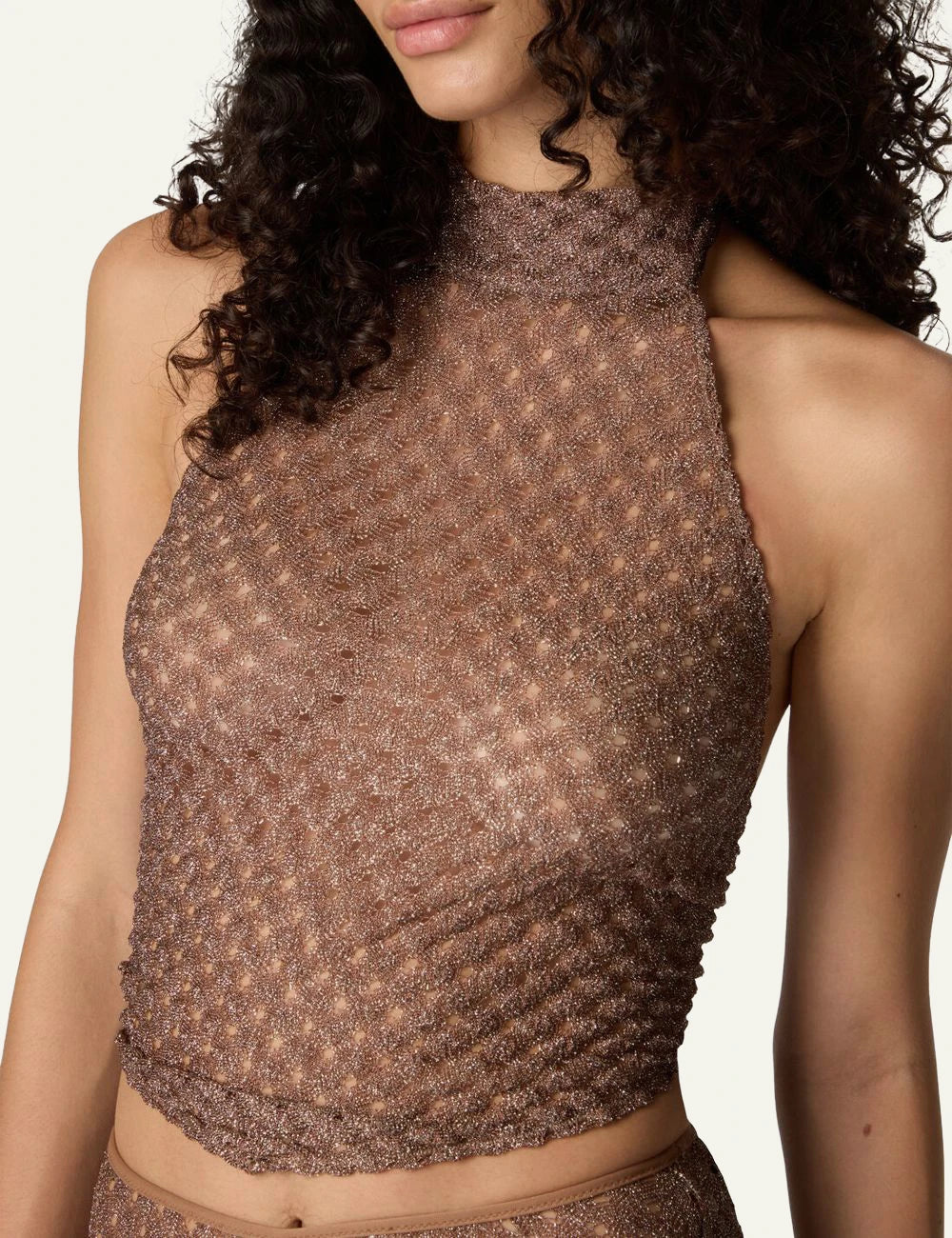 Missoni bronze metallic knit halter top detail product view