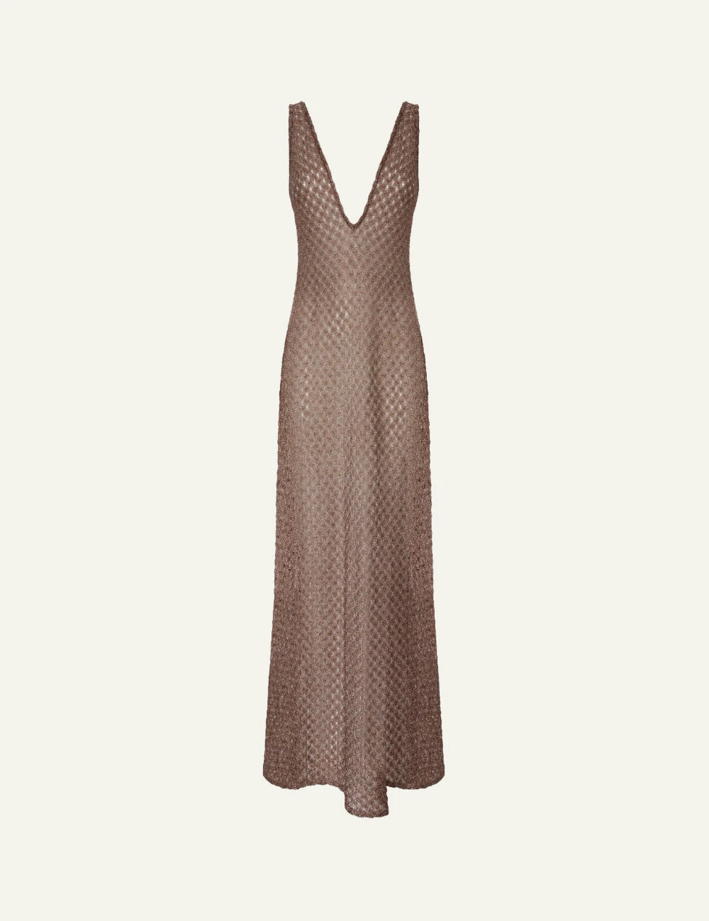 missoni brown lamé knit maxi dress deep v neck front flat view