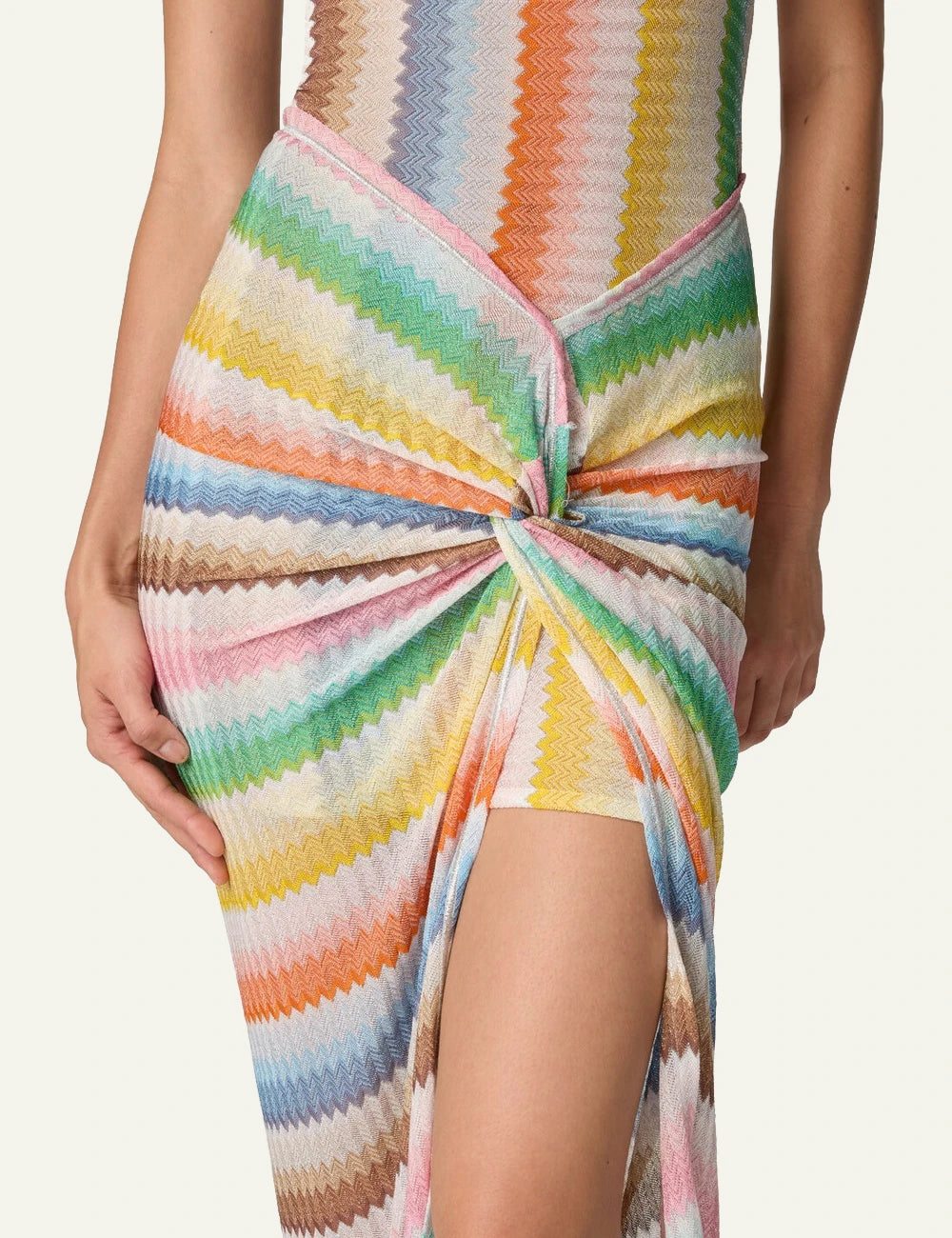 missoni bustier dress multicolor zigzag knit long knot side detail view