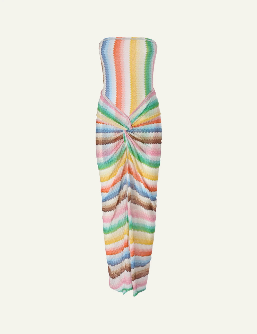 missoni bustier dress multicolor zigzag knit long knot front flat view