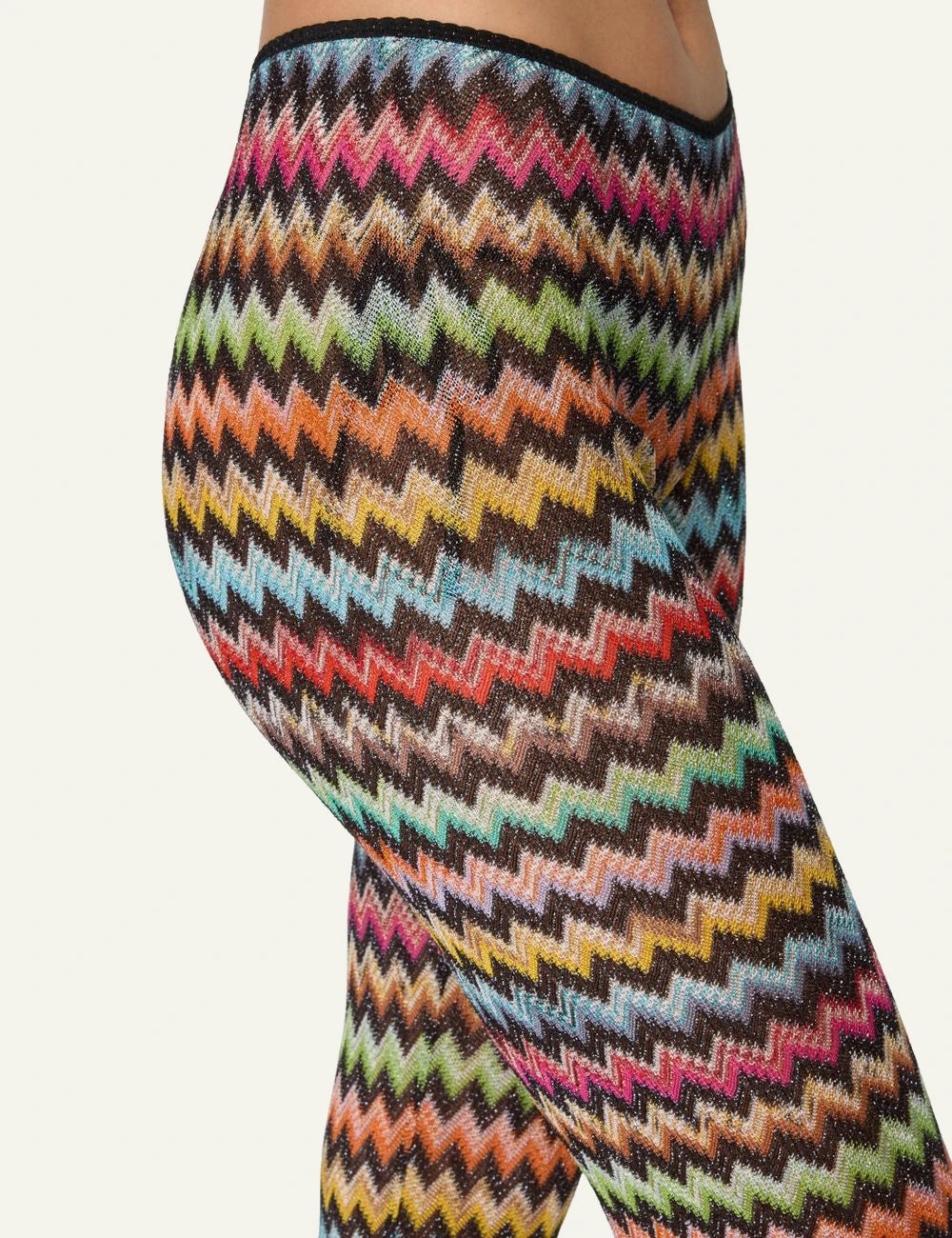 Missoni zigzag flare pants multicolor raschel knit side detail view