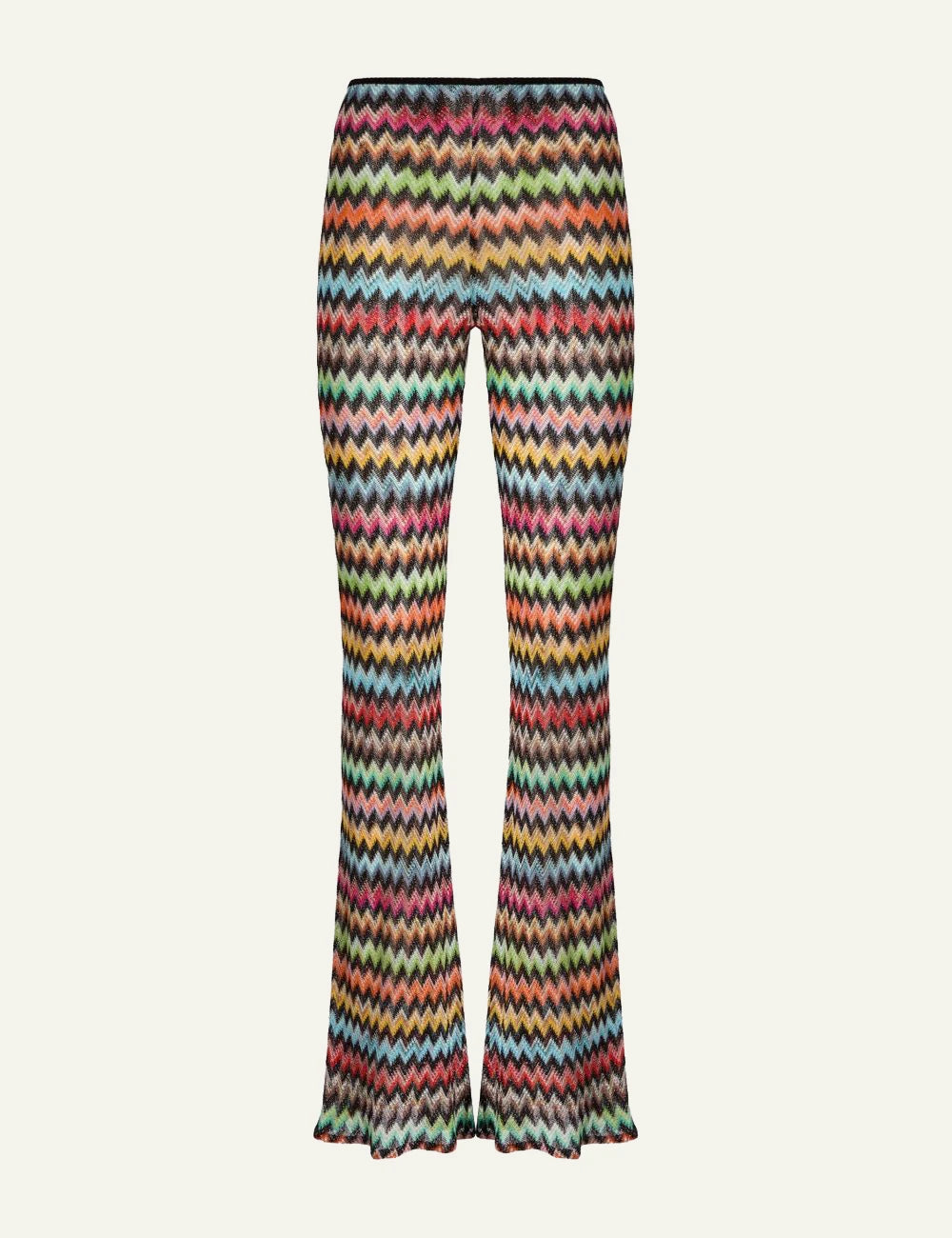 Missoni zigzag flare pants multicolor raschel knit front flat view