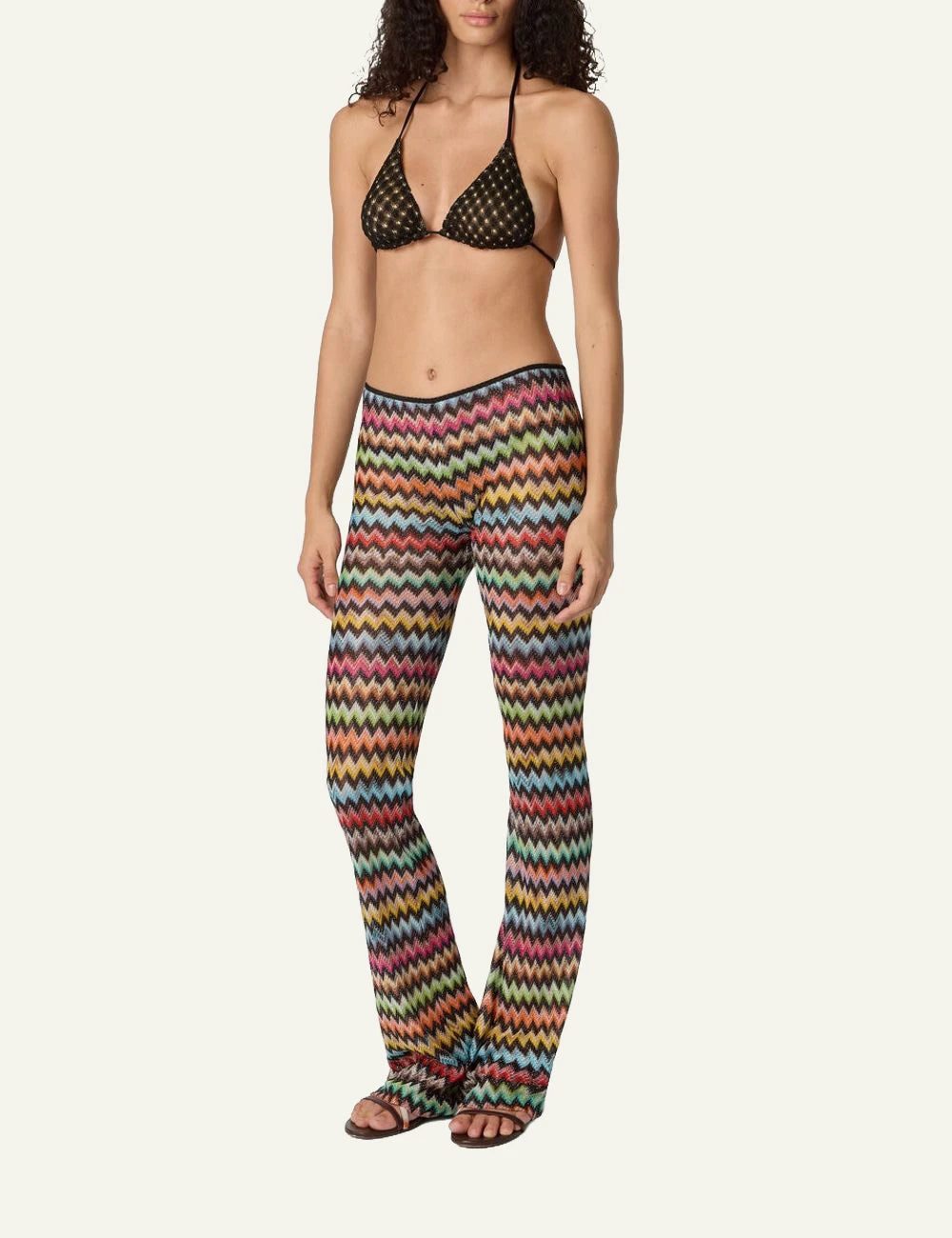 Missoni zigzag flare pants multicolor raschel knit front full body view