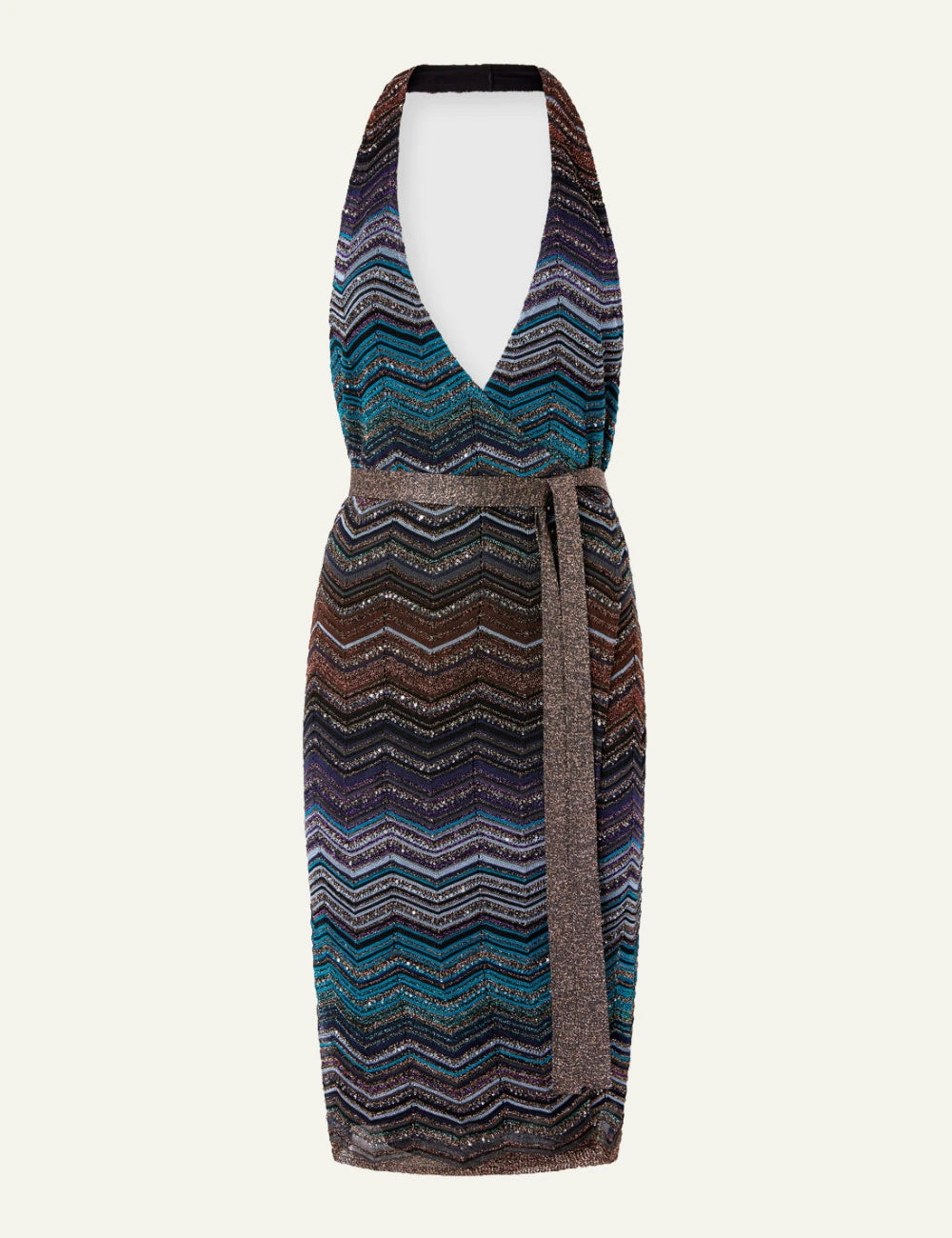 Missoni halter knit dress multicolor zigzag pattern front flat view