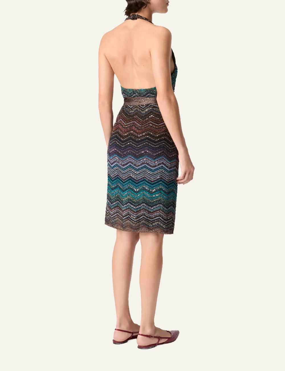 Missoni halter knit dress multicolor zigzag pattern side model view
