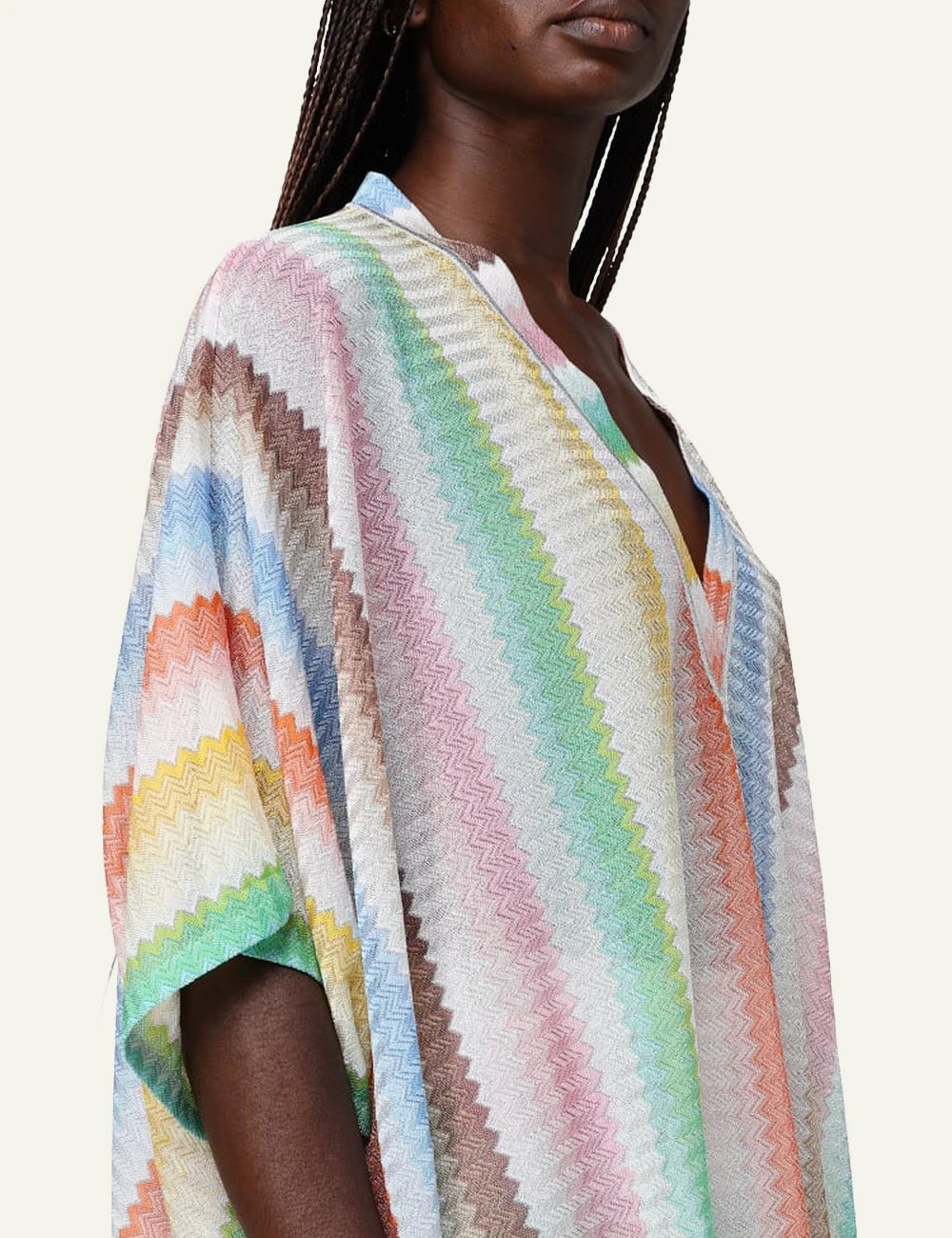 missoni kaftan multicolor zigzag stripes v neck loose fit side detail view
