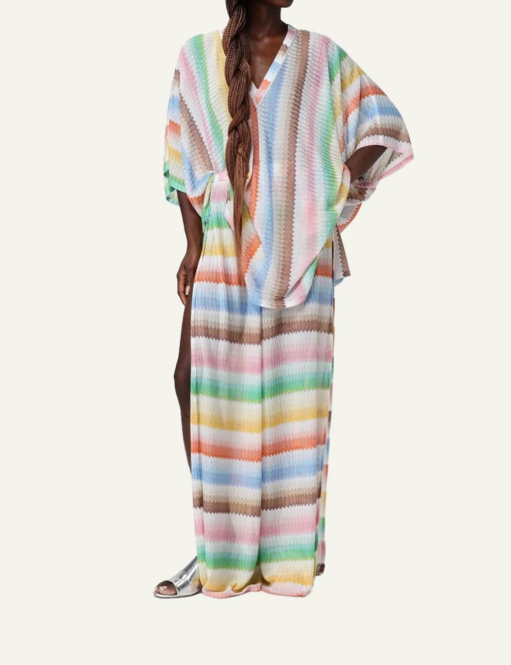 missoni kaftan multicolor zigzag stripes v neck loose fit front model view