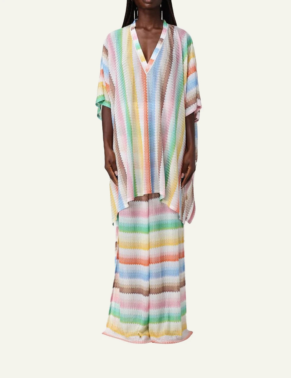 missoni kaftan multicolor zigzag stripes v neck loose fit front full body view