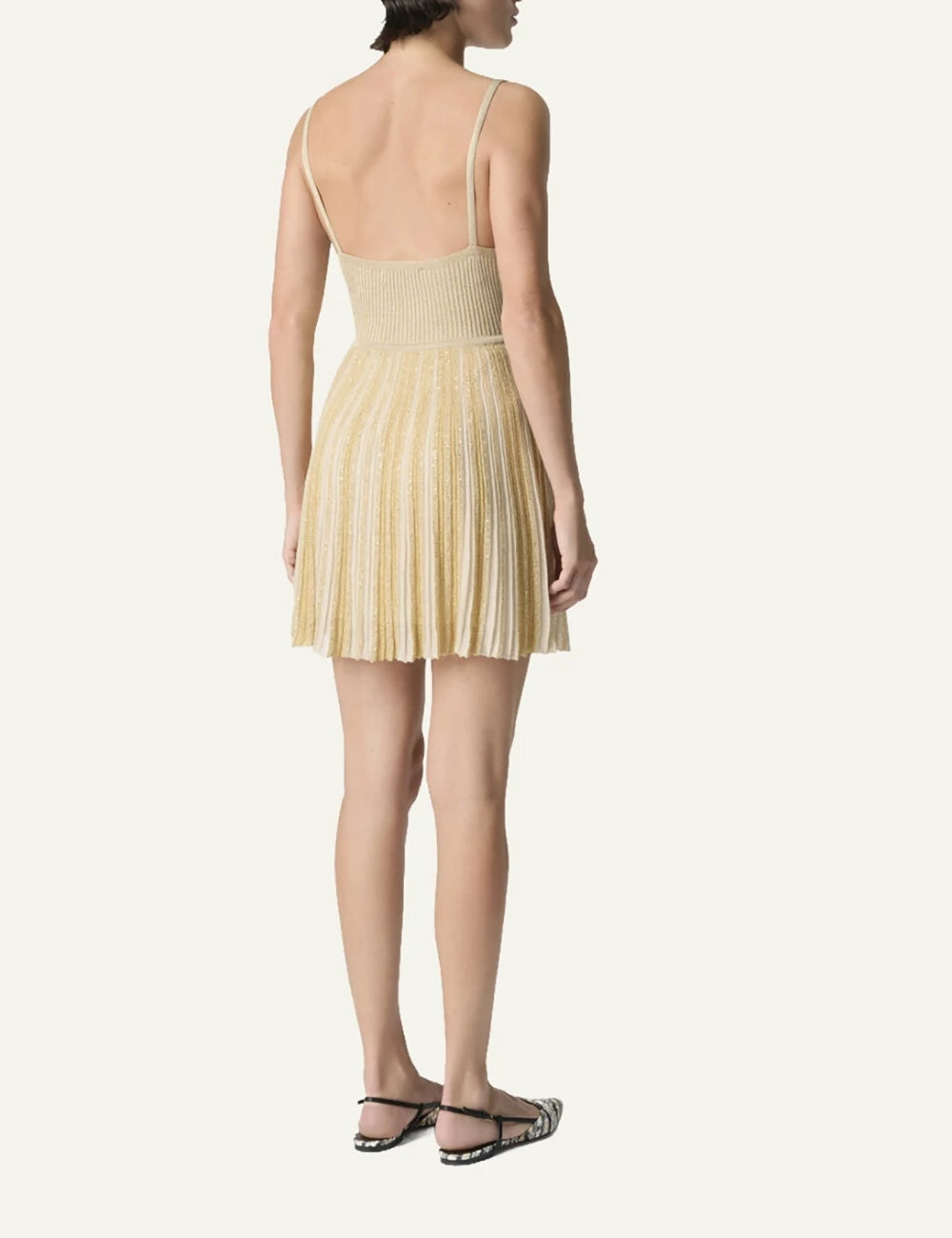 Missoni knit mini dress gold pleated skirt back model view