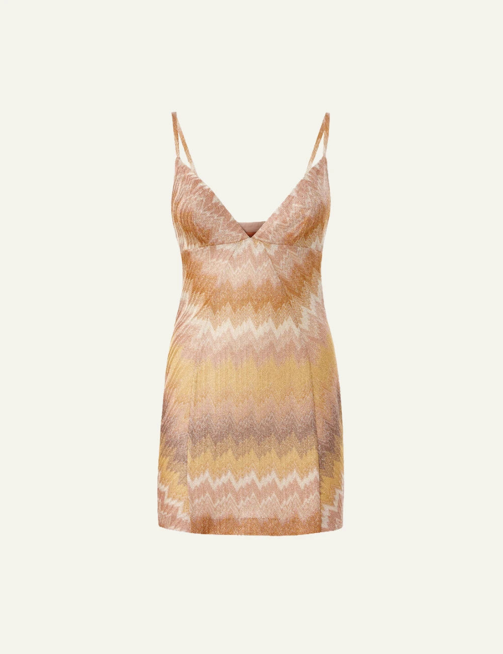 Missoni knit mini dress gold zigzag pattern front flat view