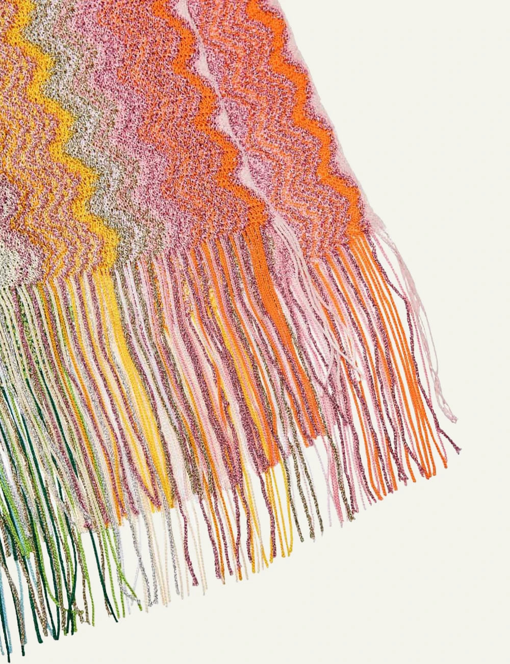 Missoni knit poncho multicolor zigzag pattern with fringes detail view 2