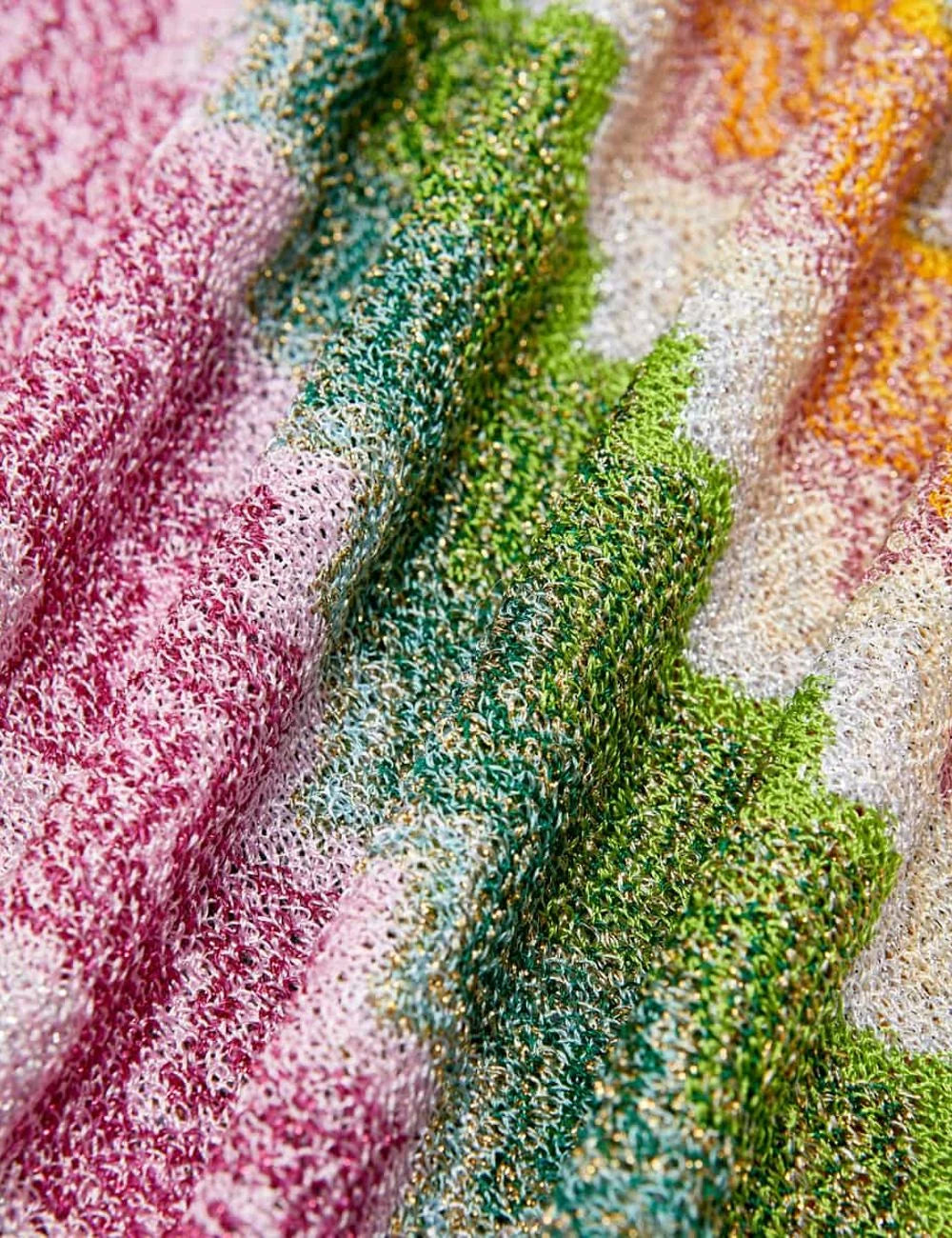 Missoni knit poncho multicolor zigzag pattern with fringes detail view 3