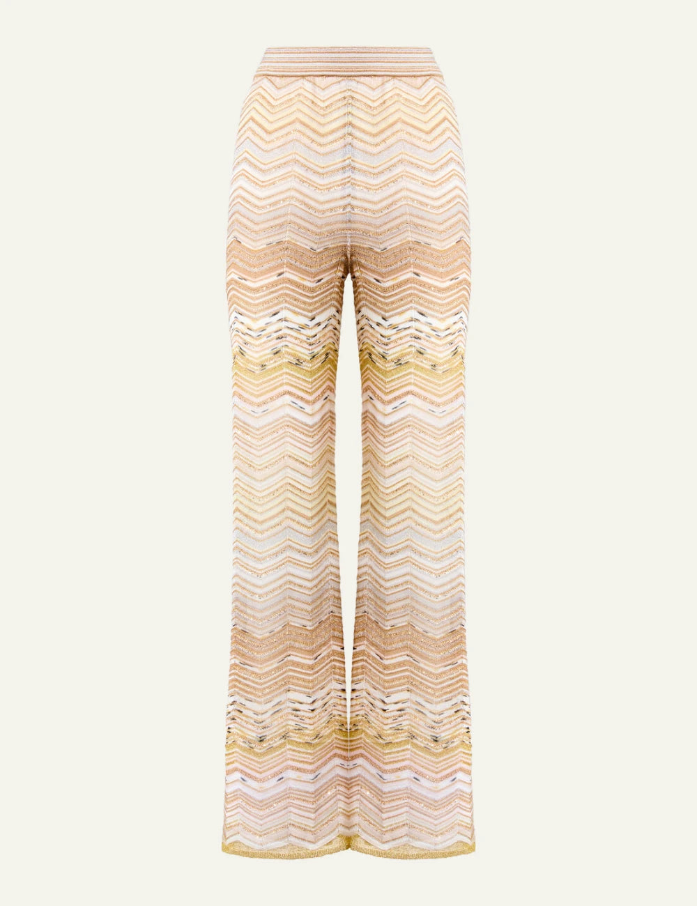 Missoni knit wide leg pants beige zigzag pattern front flat view