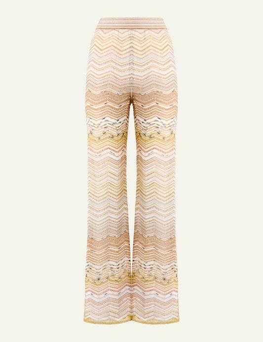 Missoni knit wide leg pants beige zigzag pattern front flat view
