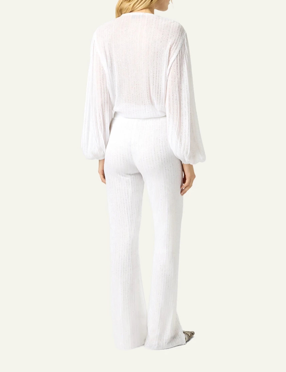 Missoni knit wide leg pants white textured pattern back model view