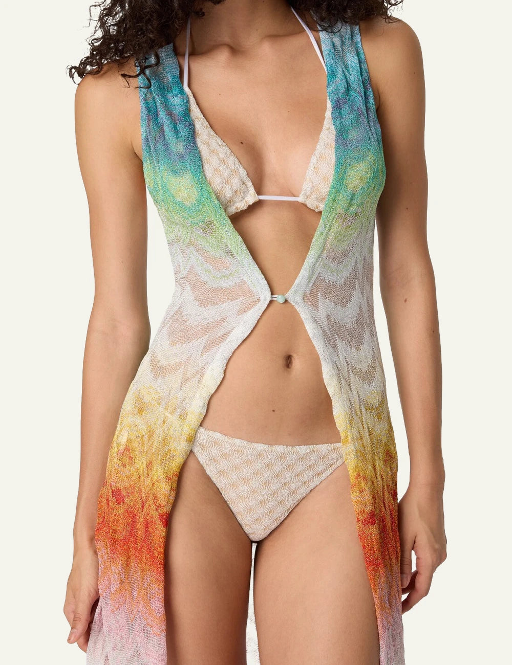 missoni long beach vest psychedelic pattern lamé multicolor front model view