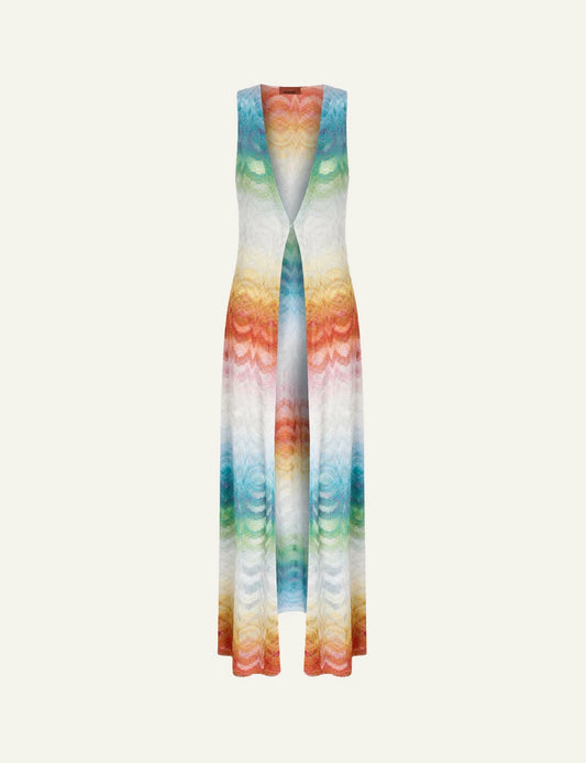 missoni long beach vest psychedelic pattern lamé multicolor front flat view