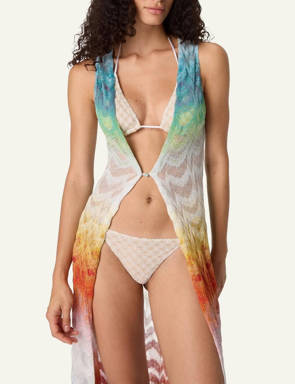 missoni long beach vest psychedelic pattern lamé multicolor front detail view